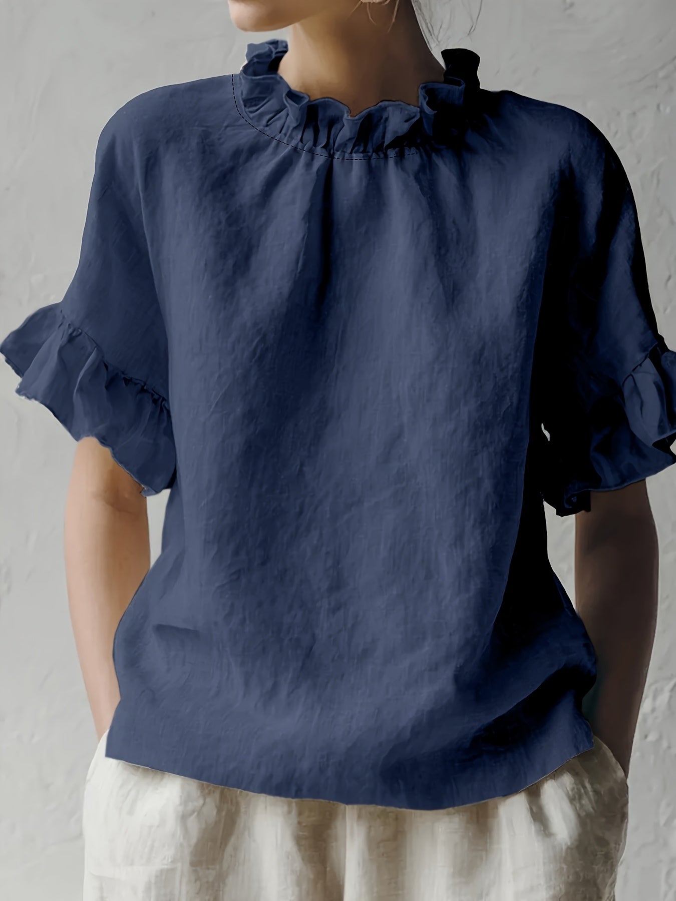 Yuna™ | Blusa Casual de Color Sólido con Cuello Elegante