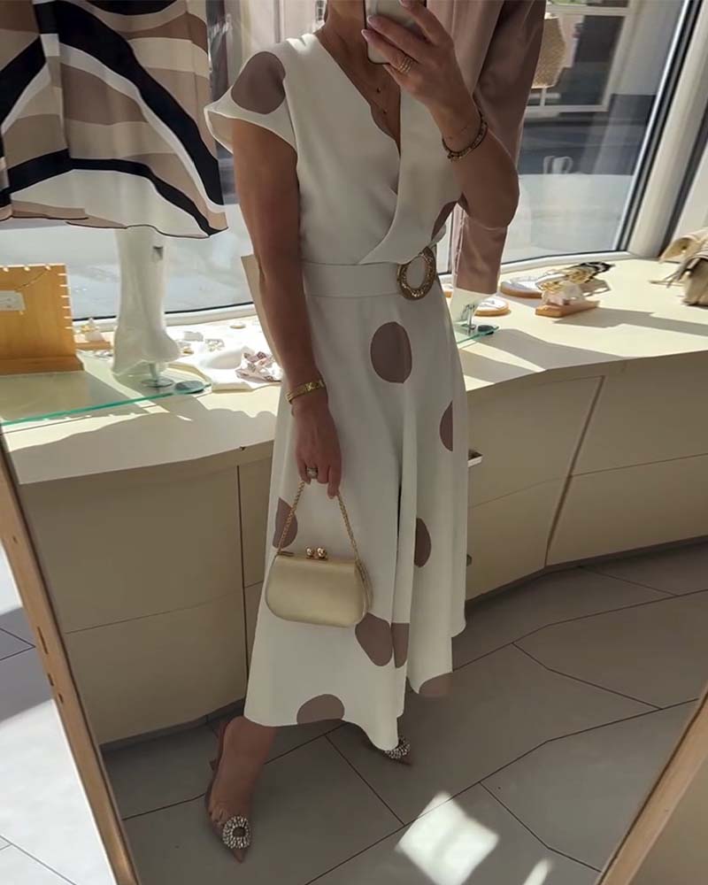 Kaelum™ | Vestido midi para mujer con lunares y escote en V