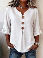 Jessara | Blusa de lino con mangas con volantes