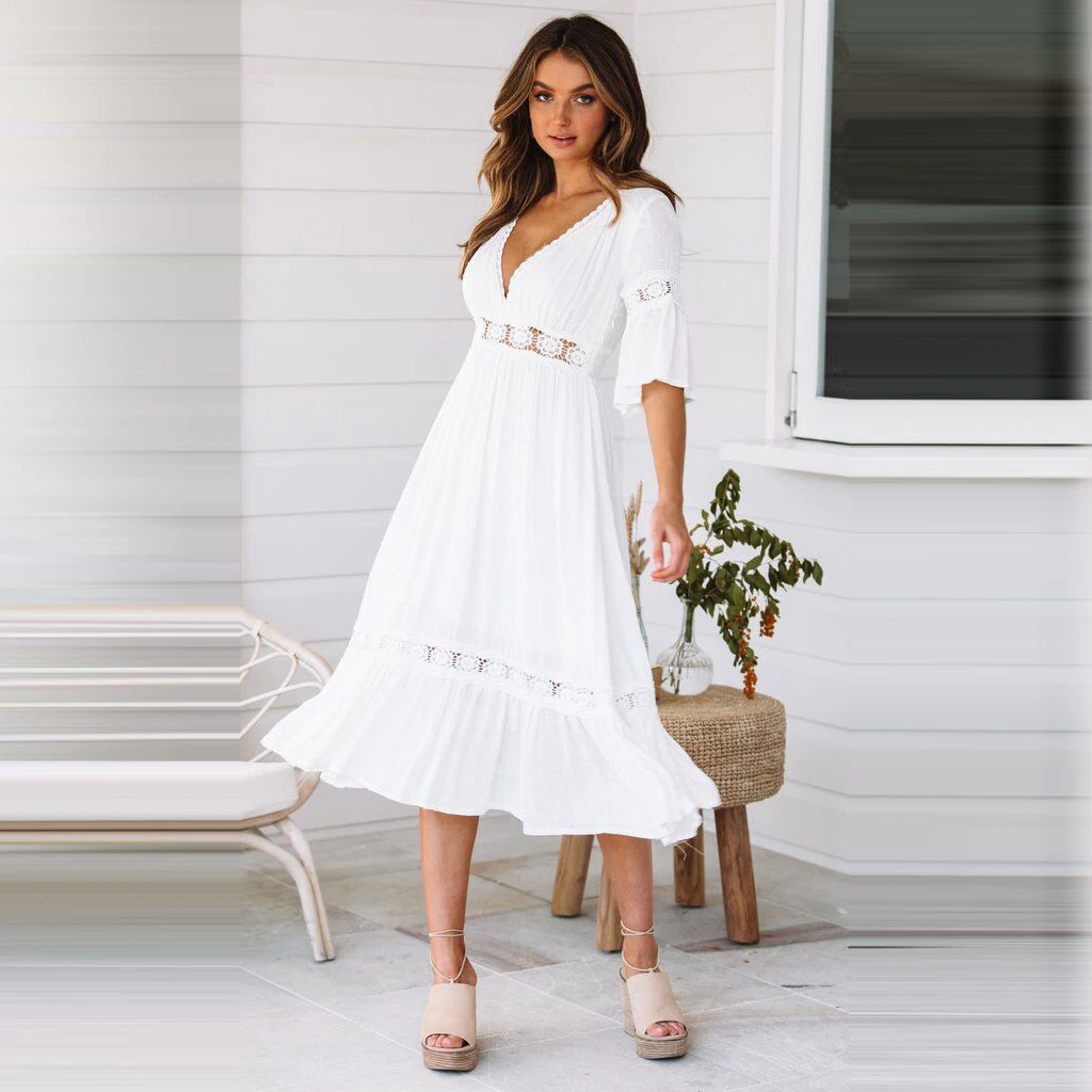 Vestido largo de encaje estilo bohemio
