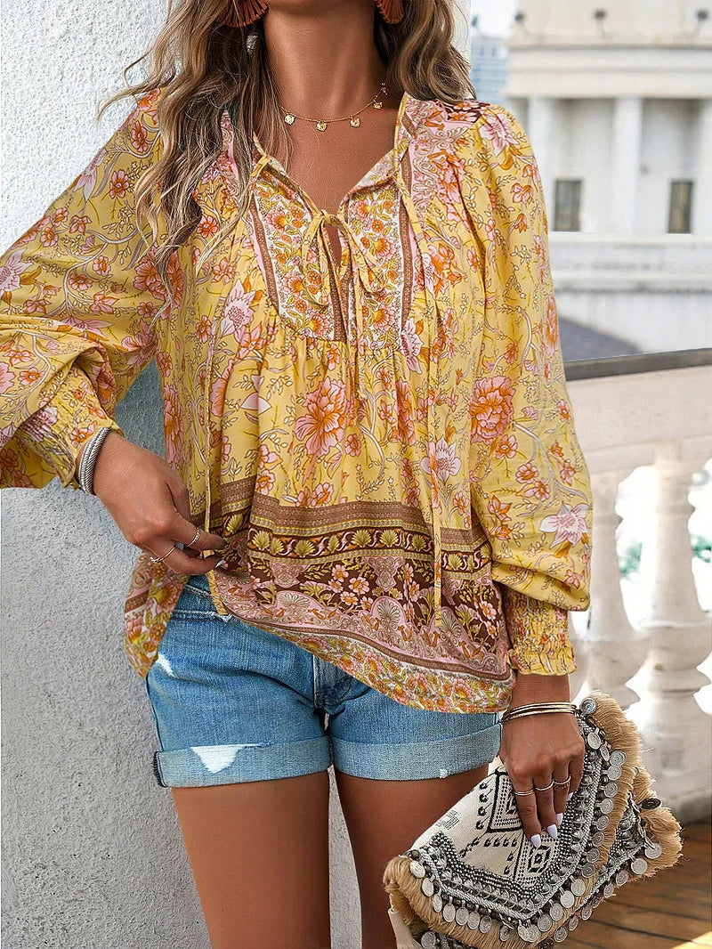 Zulene™ | Top floral bohemio fluido