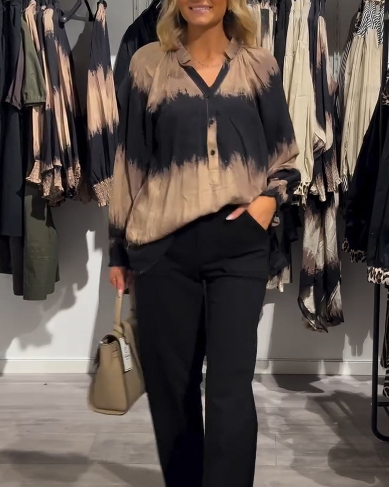 Rory™ | Blusa vintage de color bloque con cuello en V y botones