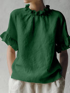 Yuna™ | Blusa Casual de Color Sólido con Cuello Elegante
