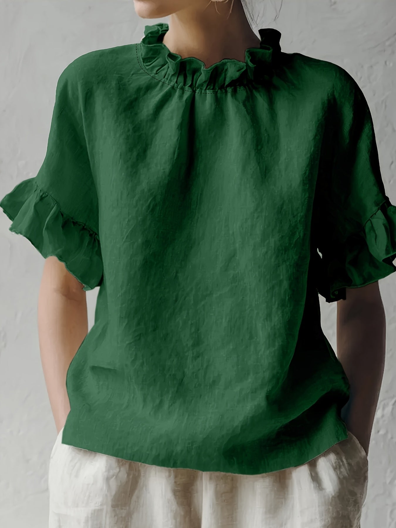 Yuna™ | Blusa Casual de Color Sólido con Cuello Elegante