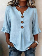 Jessara | Blusa de lino con mangas con volantes