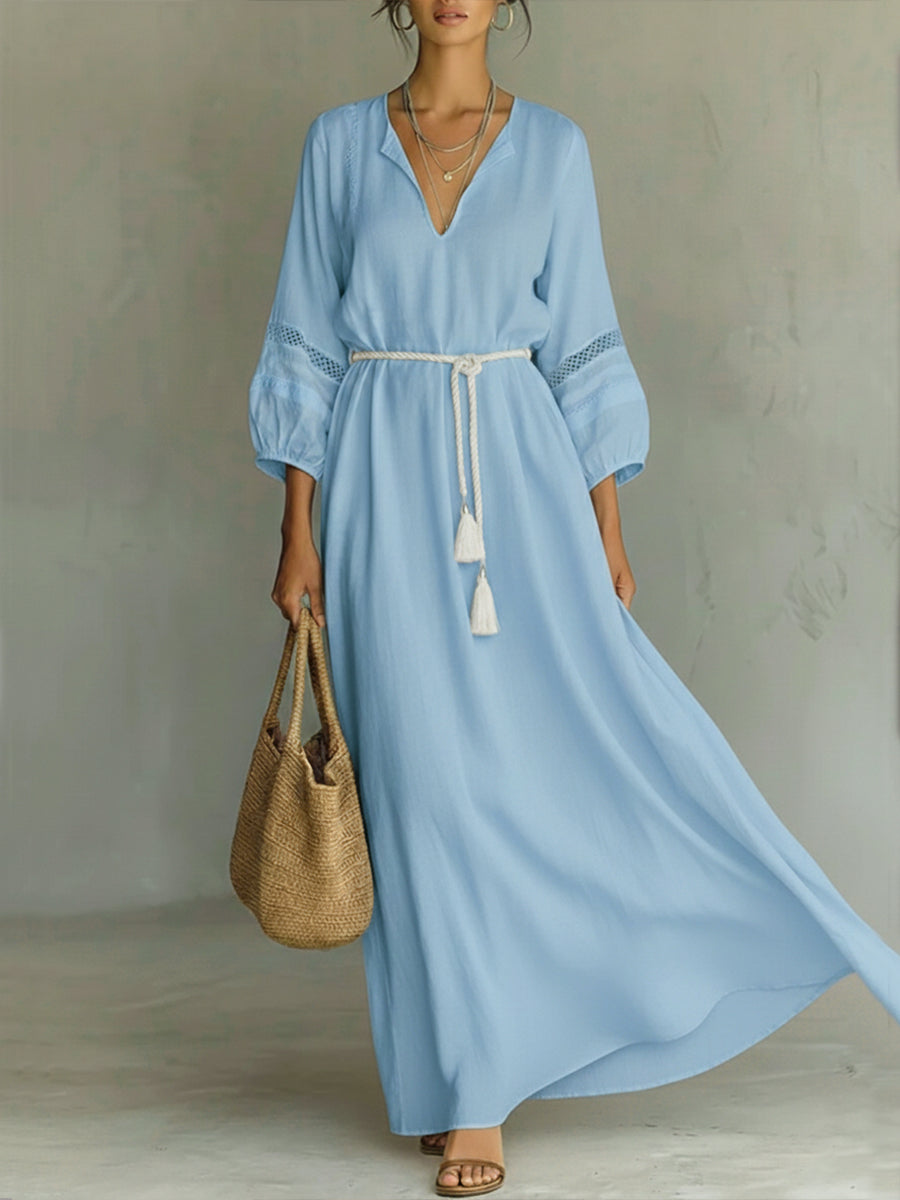Vael™ | Vestido largo de lino y algodón para mujer, cómodo y holgado.
