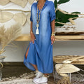 Zephyra™ | Vestido largo de efecto denim con abertura lateral