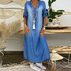 Zephyra™ | Vestido largo de efecto denim con abertura lateral
