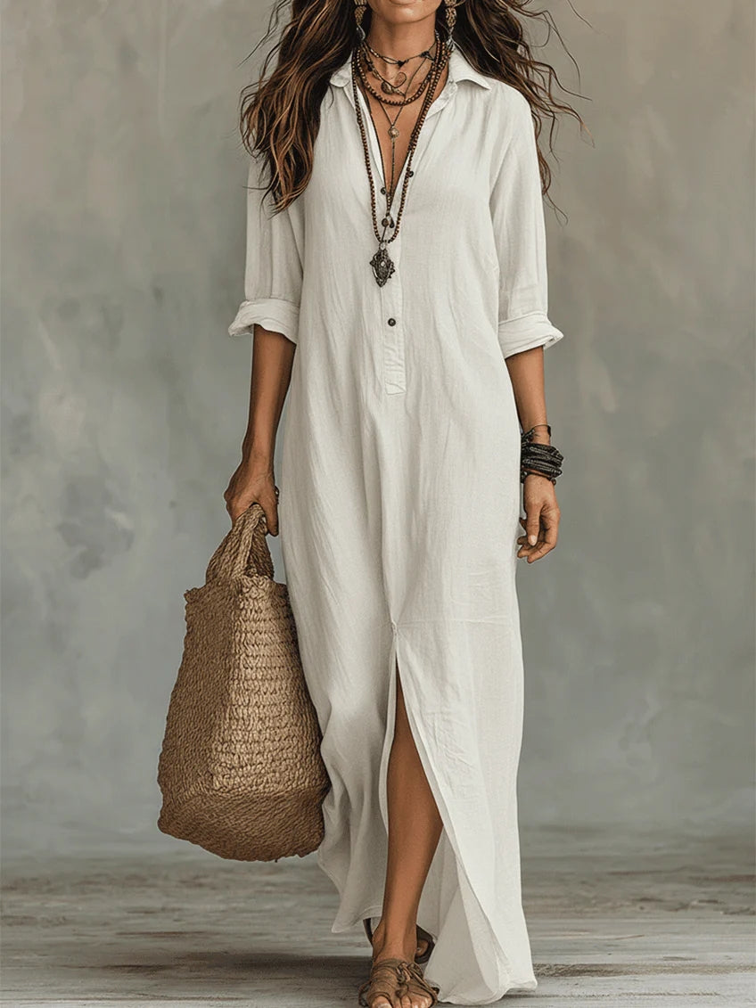 Juna™ | Vestido Largo y Holgado Con Botones