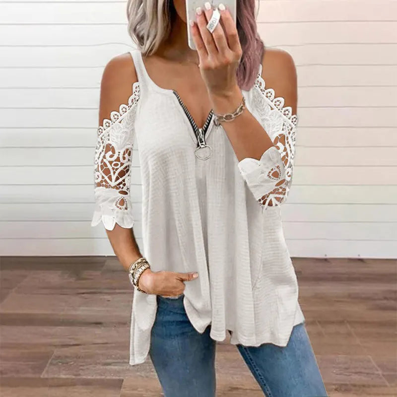 Virel™ | Blusa de encaje con hombros al aire y cremallera para mujer