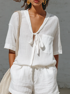Aisla | Conjunto informal de dos piezas con cuello corto