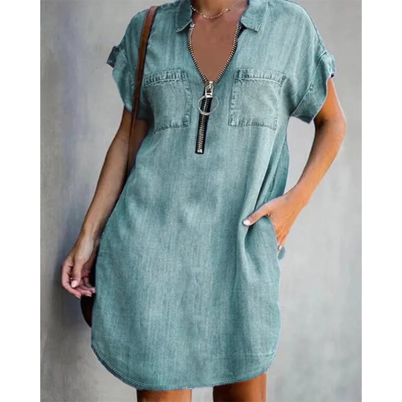 Isorn™ | Vestido camisero de vaquero holgado para mujer