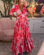 Carine | Vestido con bolsillos y cuello en V con estampado floral
