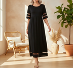 Aethel™ | Vestido de mujer con corte en A, cuello redondo y que cubre el vientre | Maxi