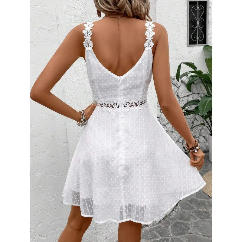 Iryna™ | Minivestido de lunares para mujer con tirantes de encaje y abertura en la cintura 👗