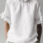 Yuna™ | Blusa Casual de Color Sólido con Cuello Elegante