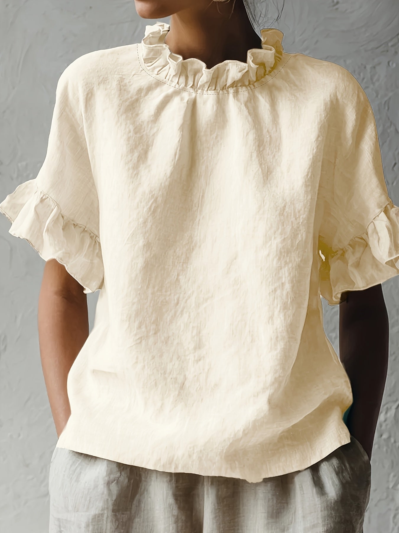 Yuna™ | Blusa Casual de Color Sólido con Cuello Elegante