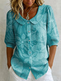 Vero™ | Cárdigan informal con estampado floral de estilo bohemio en trazo simple y cuello Peter Pan, abrochado con botones por delante
