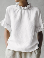 Yuna™ | Blusa Casual de Color Sólido con Cuello Elegante