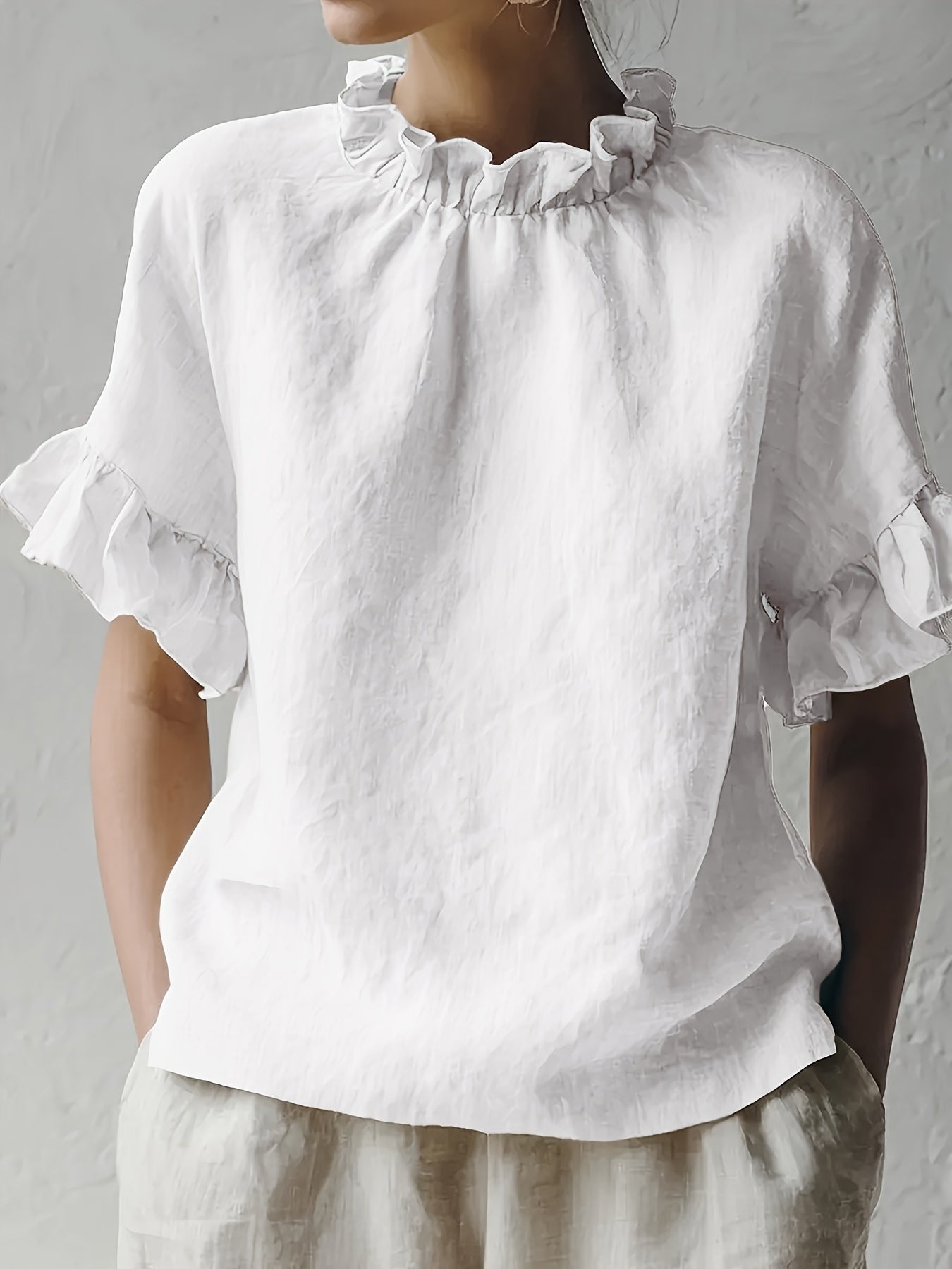 Yuna™ | Blusa Casual de Color Sólido con Cuello Elegante