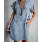 Isorn™ | Vestido camisero de vaquero holgado para mujer