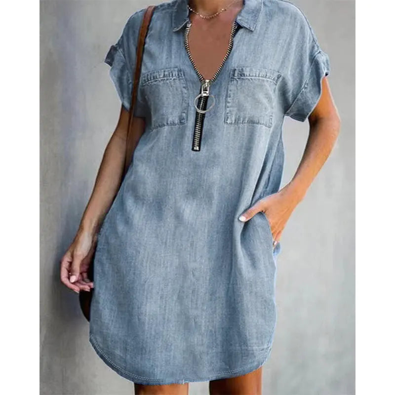 Isorn™ | Vestido camisero de vaquero holgado para mujer