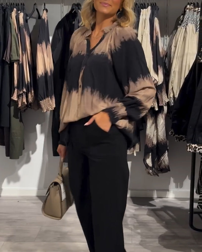 Rory™ | Blusa vintage de color bloque con cuello en V y botones