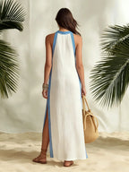 Lume™ | Vestido informal sin mangas de lino y algodón, con rayas en bloques de colores y aberturas laterales