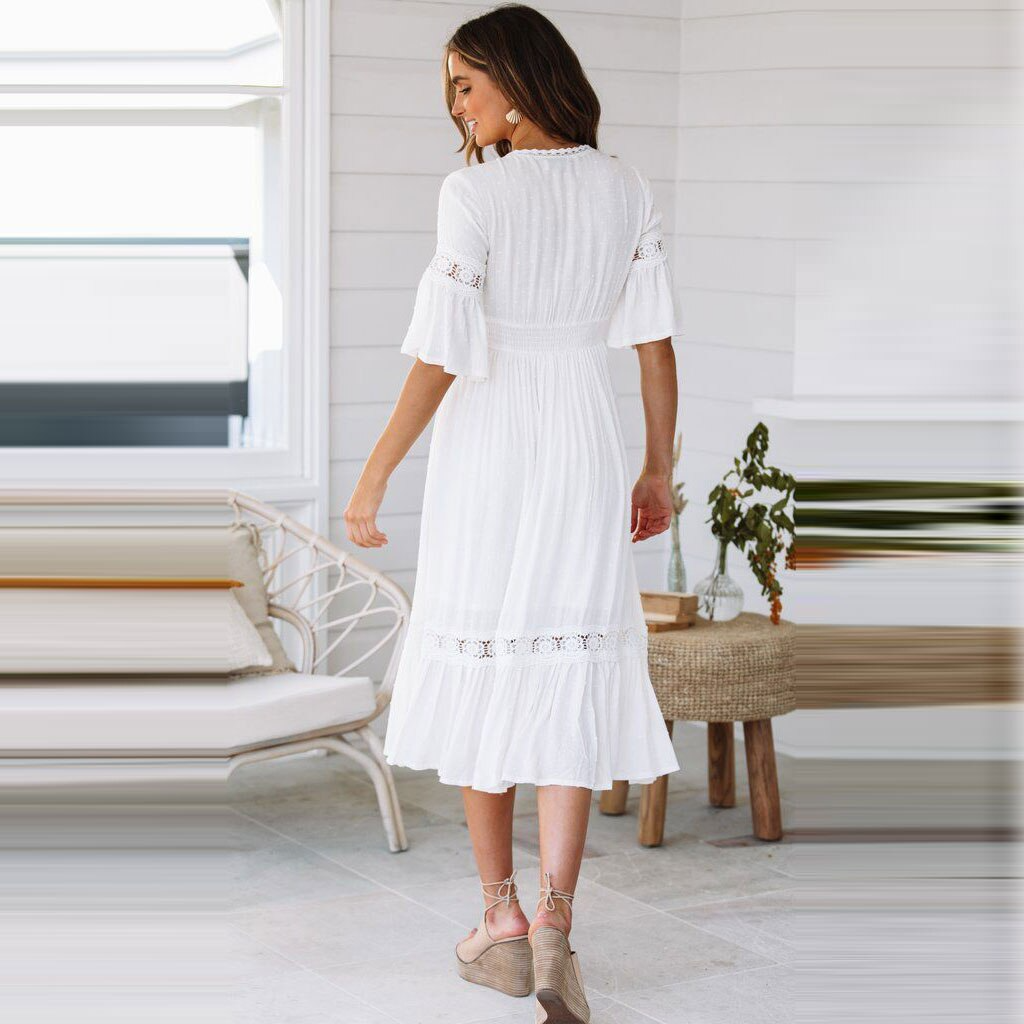 Vestido largo de encaje estilo bohemio