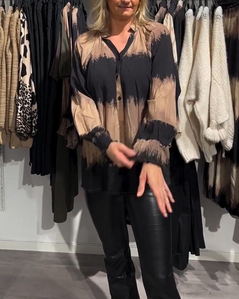 Rory™ | Blusa vintage de color bloque con cuello en V y botones
