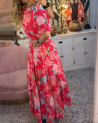 Carine | Vestido con bolsillos y cuello en V con estampado floral