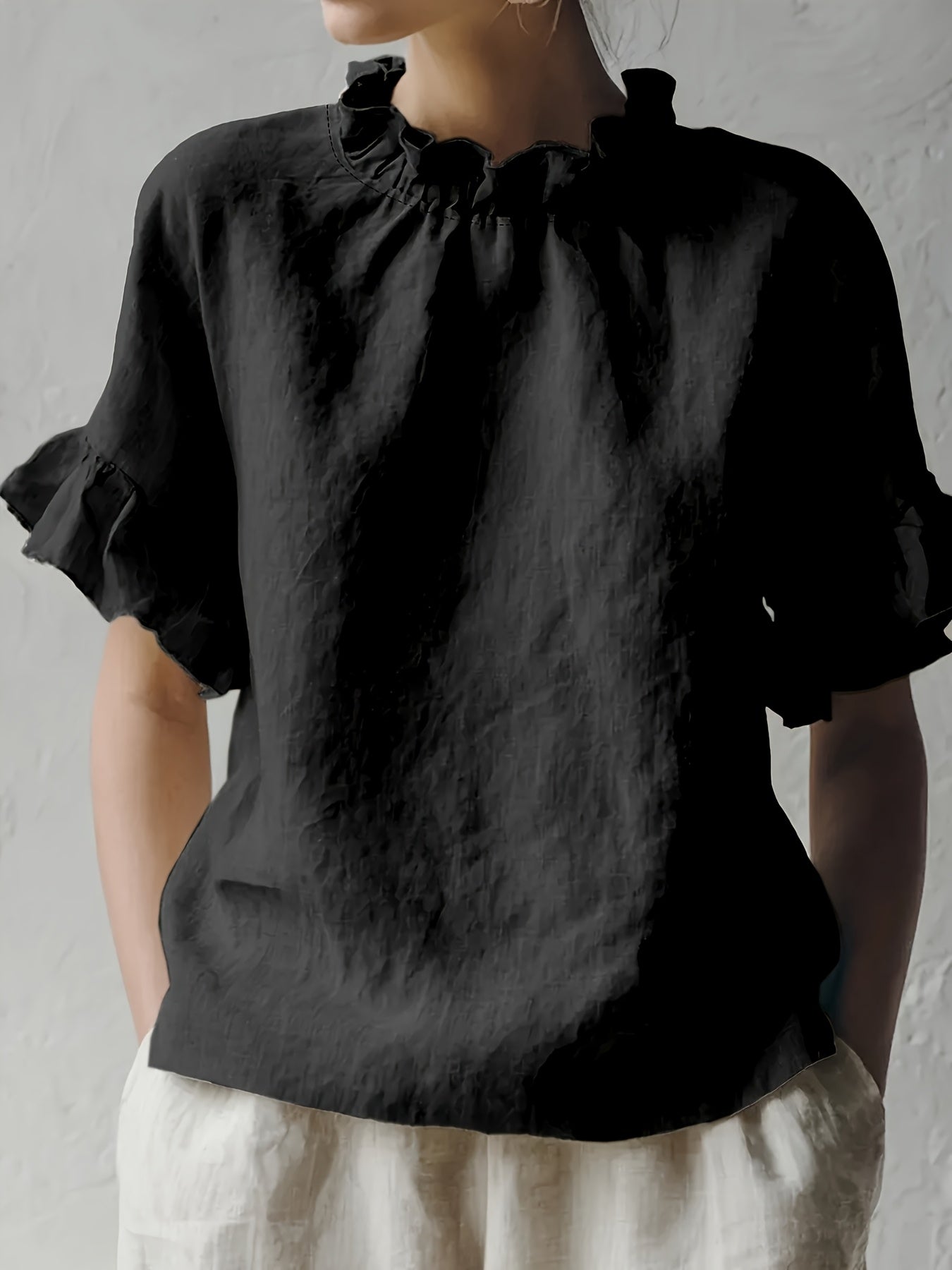 Yuna™ | Blusa Casual de Color Sólido con Cuello Elegante