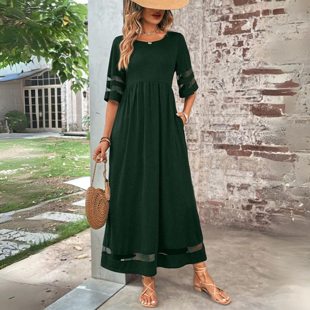 Aethel™ | Vestido de mujer con corte en A, cuello redondo y que cubre el vientre | Maxi