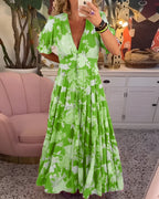 Carine | Vestido con bolsillos y cuello en V con estampado floral