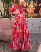 Carine | Vestido con bolsillos y cuello en V con estampado floral