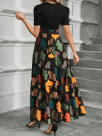 Vanya™ | Vestido Midi Elegante con Estampado Geométrico y Mangas Abullonadas