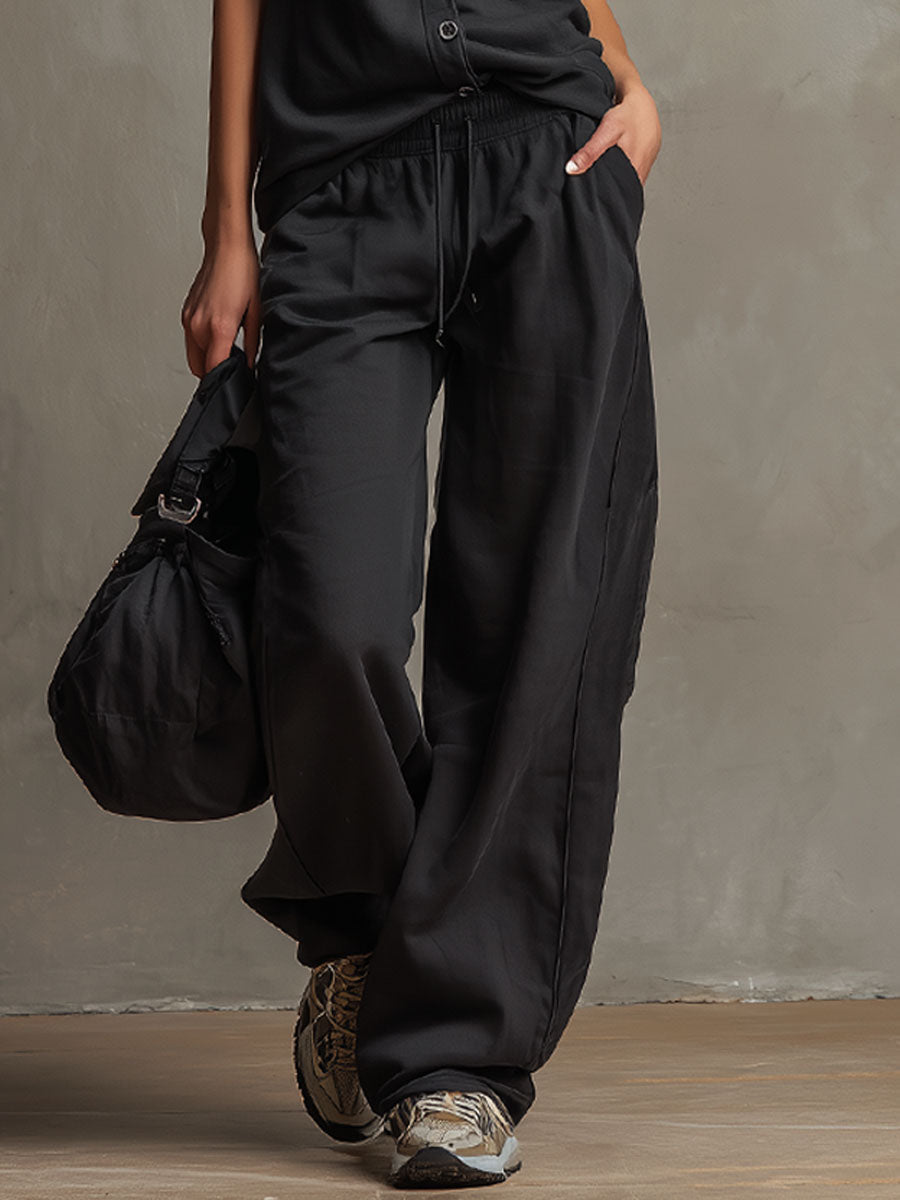 Kyli™ | Conjunto de blusa sin mangas con cuello negro y botones y pantalones