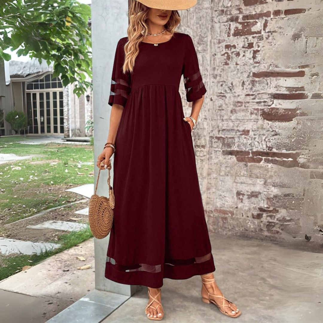 Aethel™ | Vestido de mujer con corte en A, cuello redondo y que cubre el vientre | Maxi