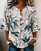 Rosélisse™ | Floral Ruffle V-Neck Blouse