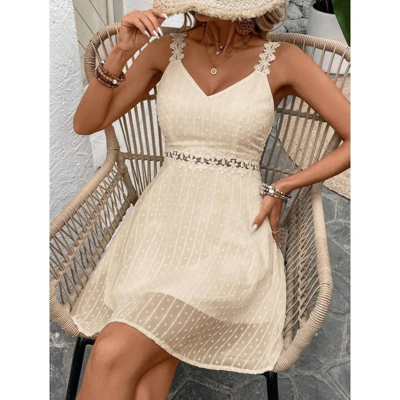 Iryna™ | Minivestido de lunares para mujer con tirantes de encaje y abertura en la cintura 👗