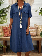 Nura™ | Vestido informal de denim con cuello polo y botones