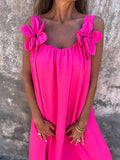 Xael™ | Vestido de mujer de color liso con detalles florales y cuello en U 🌸
