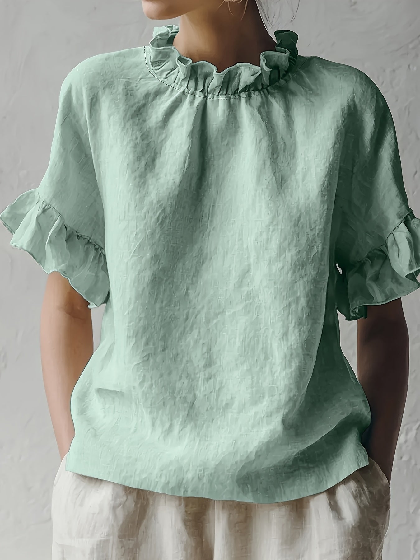 Yuna™ | Blusa Casual de Color Sólido con Cuello Elegante