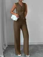Malia™ | Conjunto Elegante de Chaleco con Escote en V y Pantalón Recto