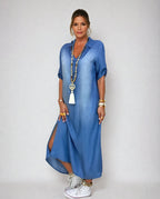 Zephyra™ | Vestido largo de efecto denim con abertura lateral