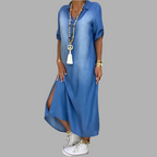 Zephyra™ | Vestido largo de efecto denim con abertura lateral