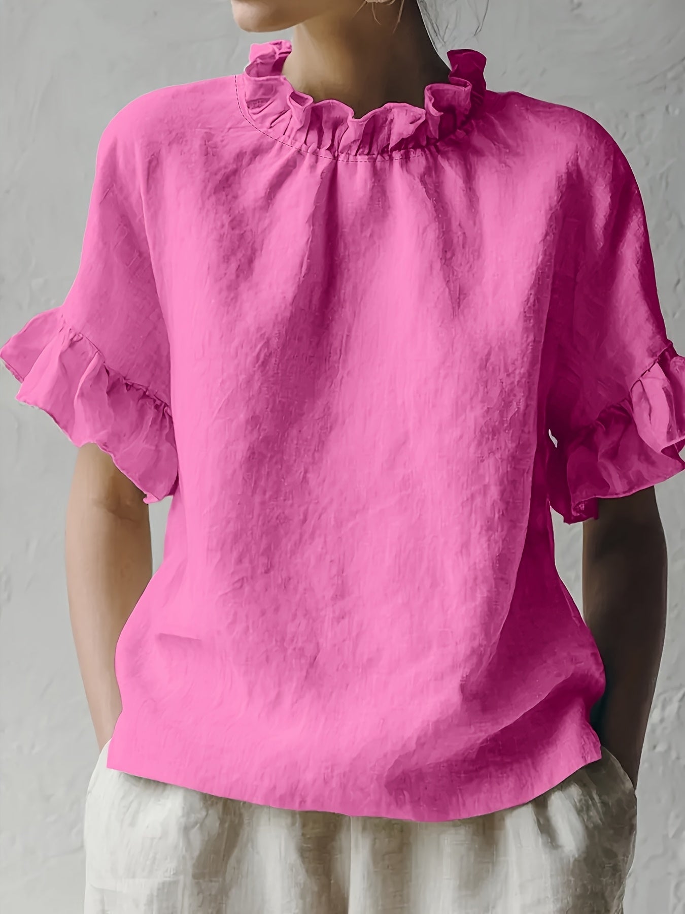 Yuna™ | Blusa Casual de Color Sólido con Cuello Elegante