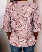 Rosélisse™ | Floral Ruffle V-Neck Blouse