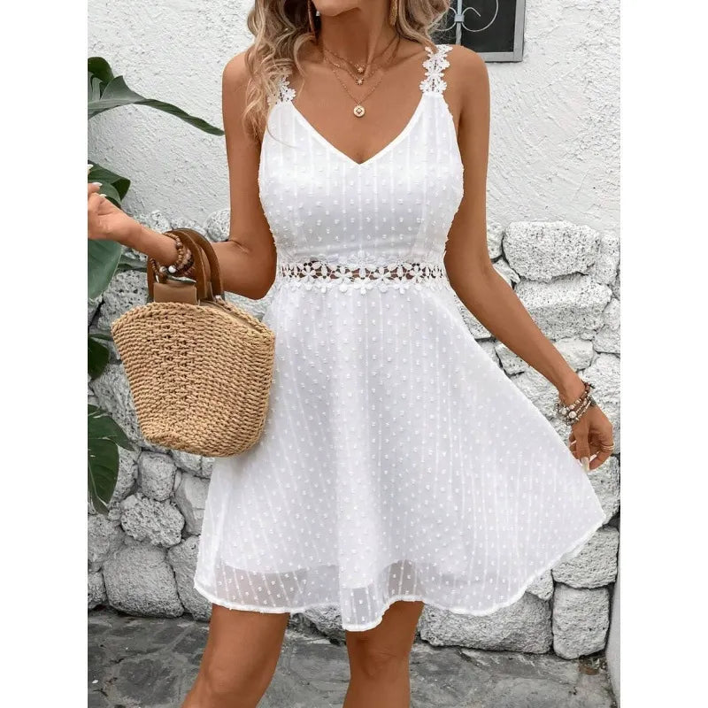 Iryna™ | Minivestido de lunares para mujer con tirantes de encaje y abertura en la cintura 👗