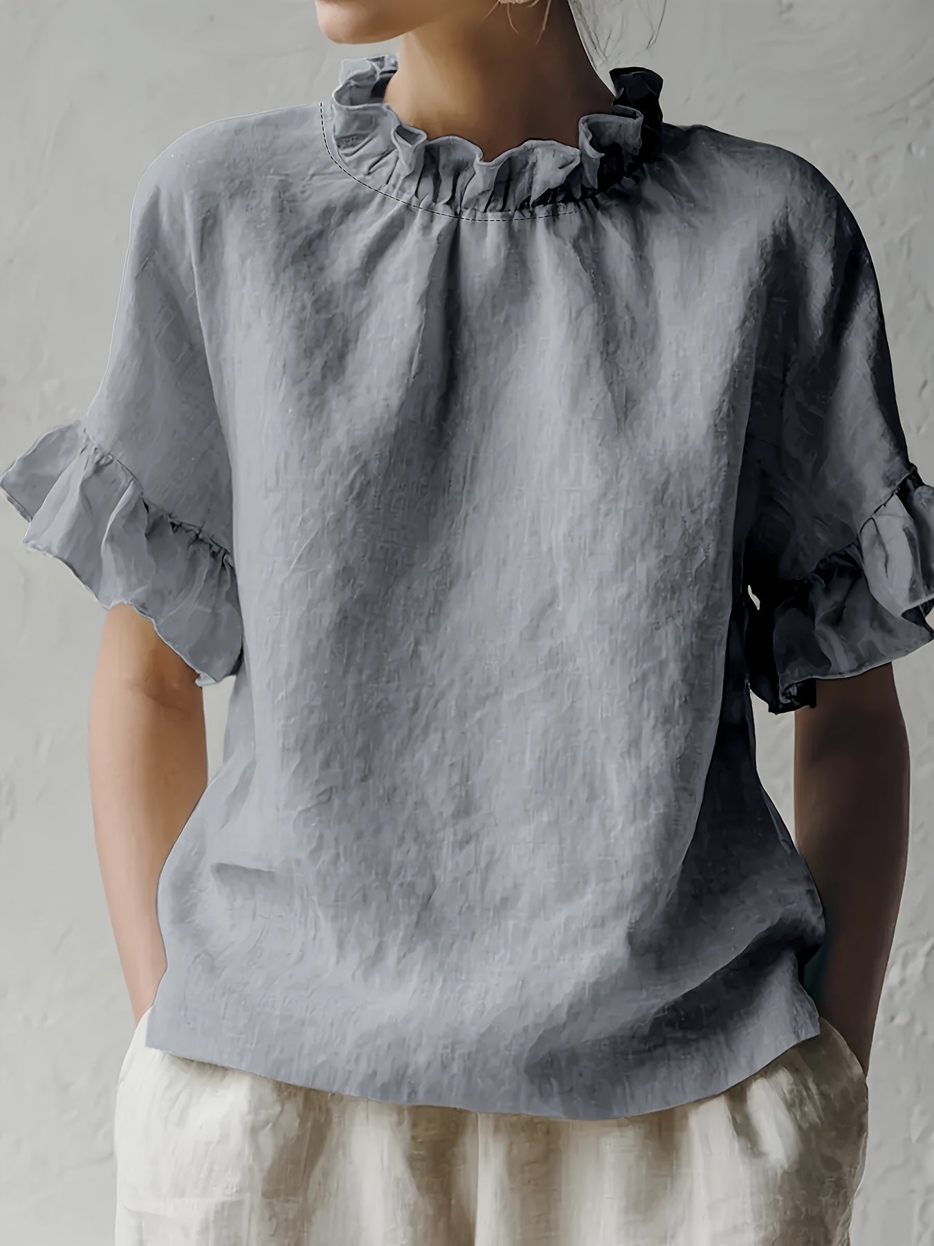 Yuna™ | Blusa Casual de Color Sólido con Cuello Elegante